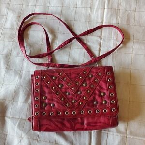 Metro Bag Collection Organizer Crossbody Bag Studded Red Faux Leather EUC